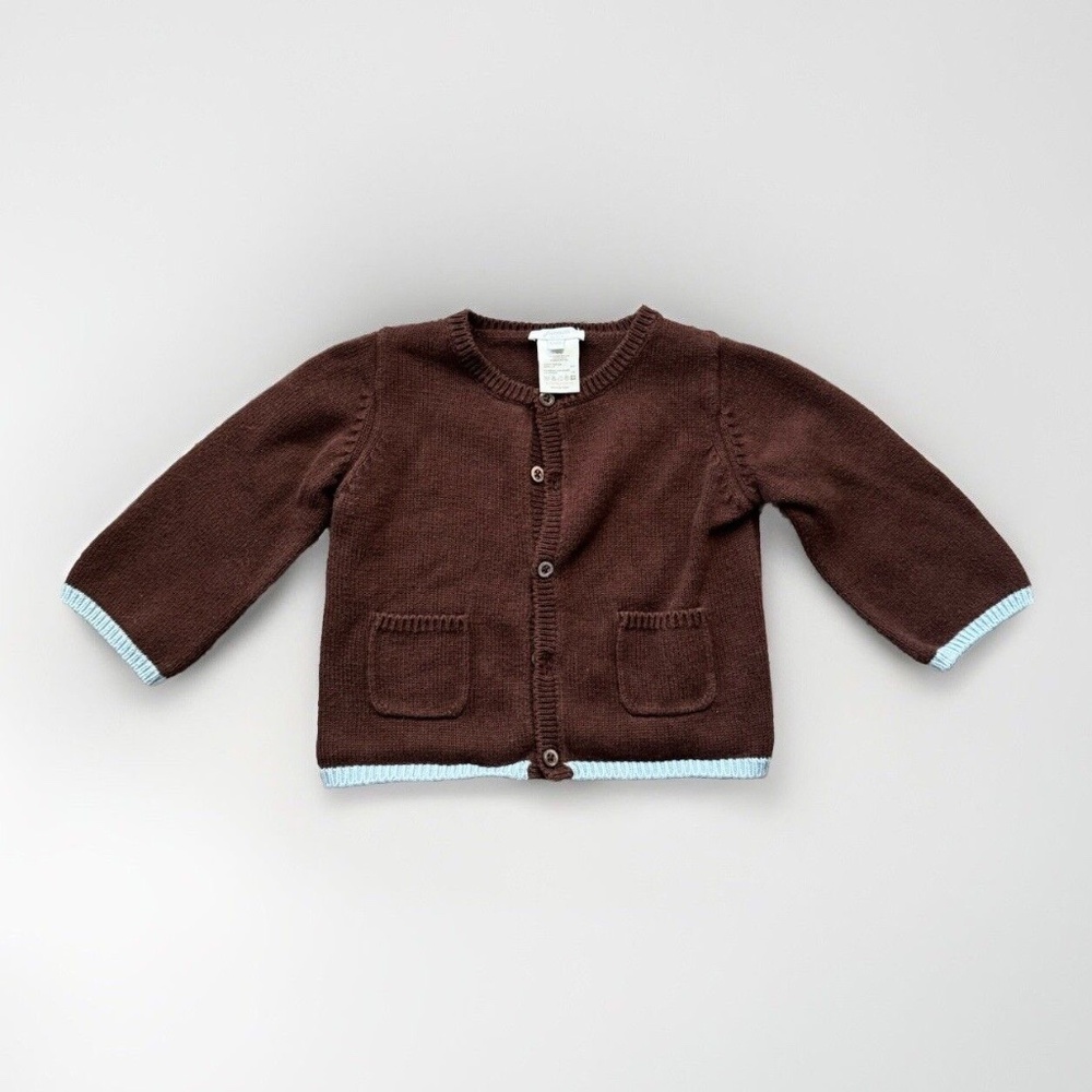 Jacadi (Paris) NWOT Brown Cotton Cashmere Color Block Hem Knit Sweater 12 Month